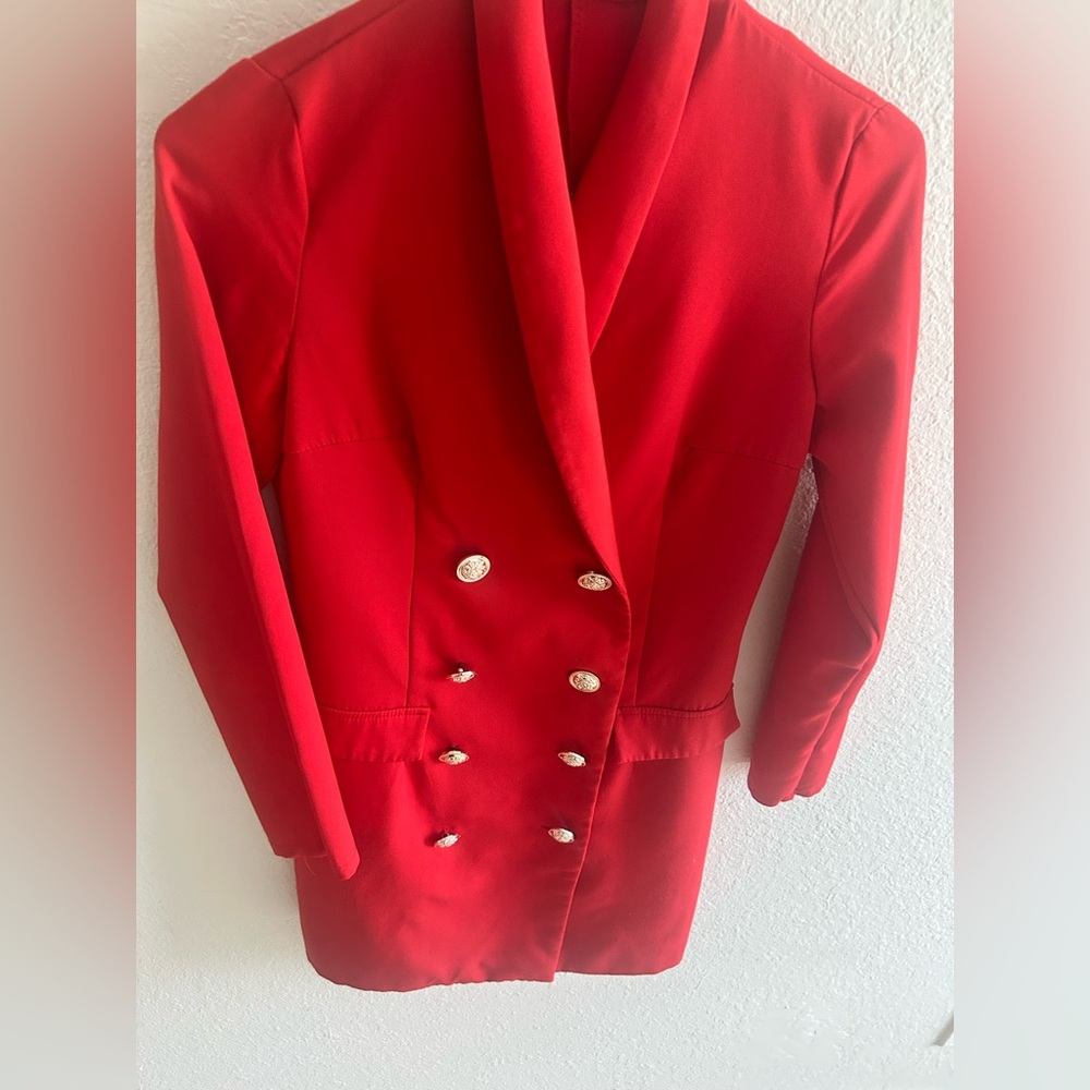 Elegant Red Double-Breasted Women's dress